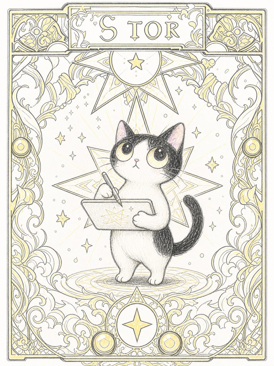 Drawing cat card back
